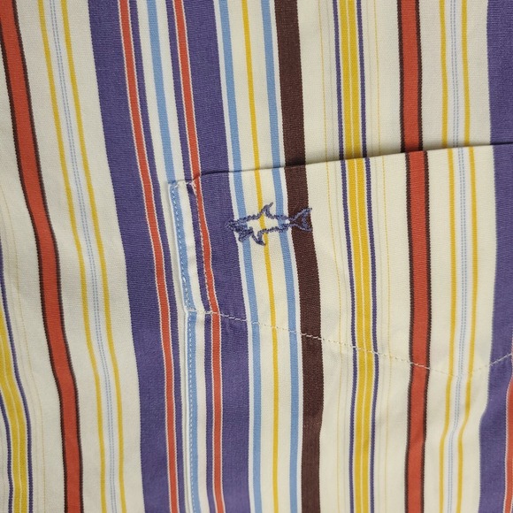 Paul & Shark Shirt Mens Size XL Purple Yellow Striped Button Up Short Sleeve - Picture 3 of 7